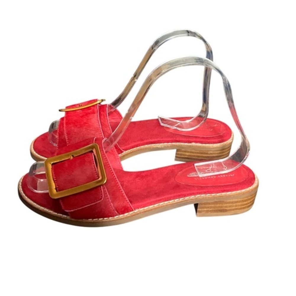Jeffrey Campbell Sandals Womens 7.5 Red Free People Calf Hair Buckle Slide Shoes - Picture 14 of 16